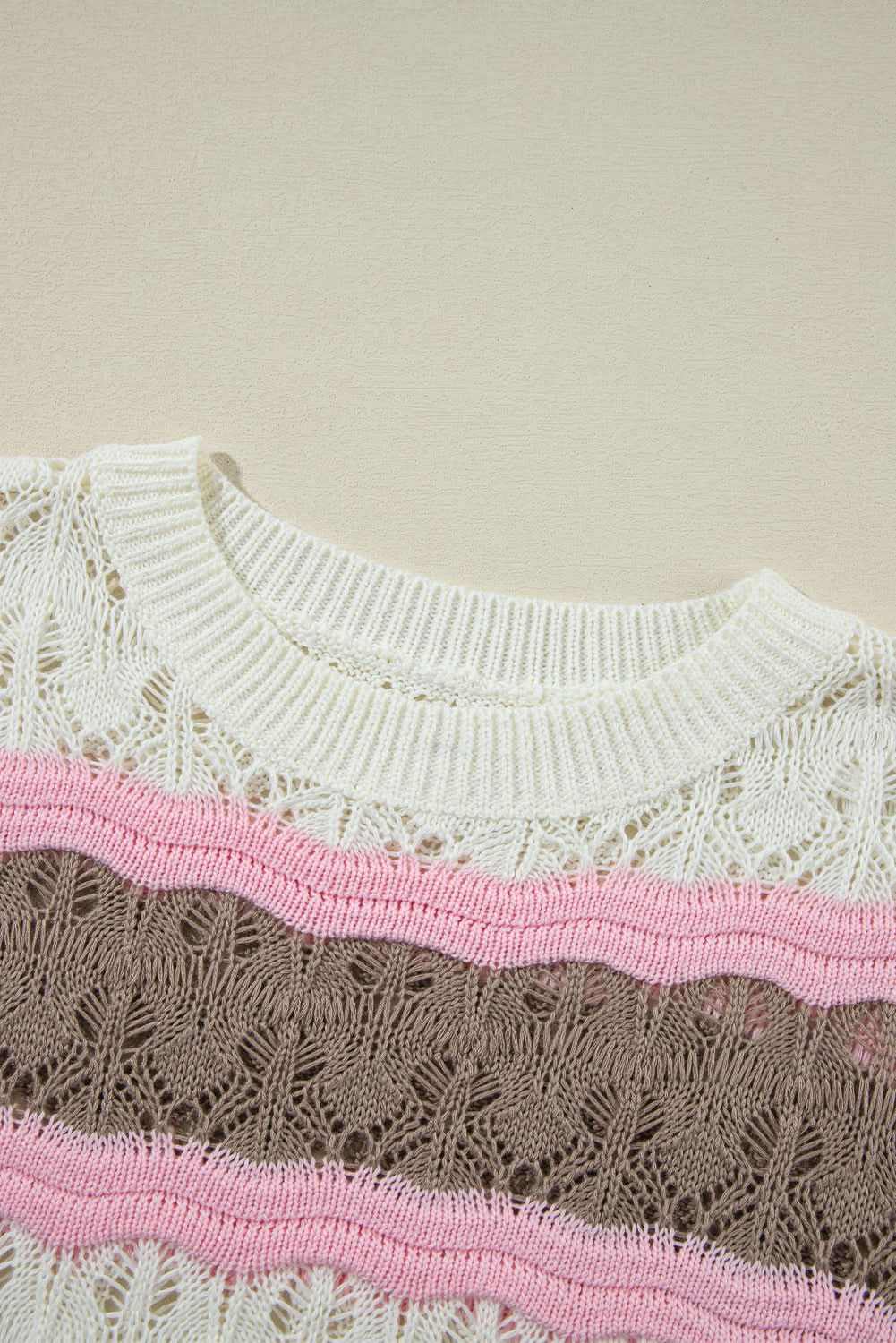 Elegant brown striped crochet sweater - Love Salve